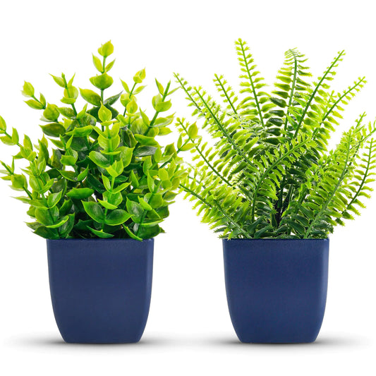 2 Pack Fake Plants in Blue Pots